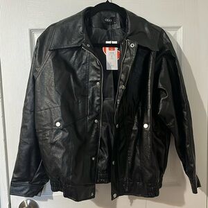 Black Faux Leather Zipper Jacket